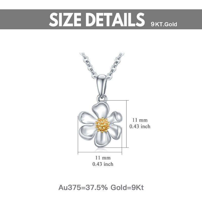 9K White Gold & Yellow Gold Daisy Pendant Necklace For Women-6