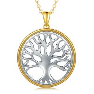 9K White Gold & Yellow Gold Tree Of Life Pendant Necklace-48