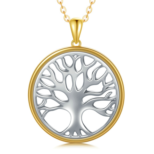 Collier pendentif arbre de vie en or blanc et or jaune 9K