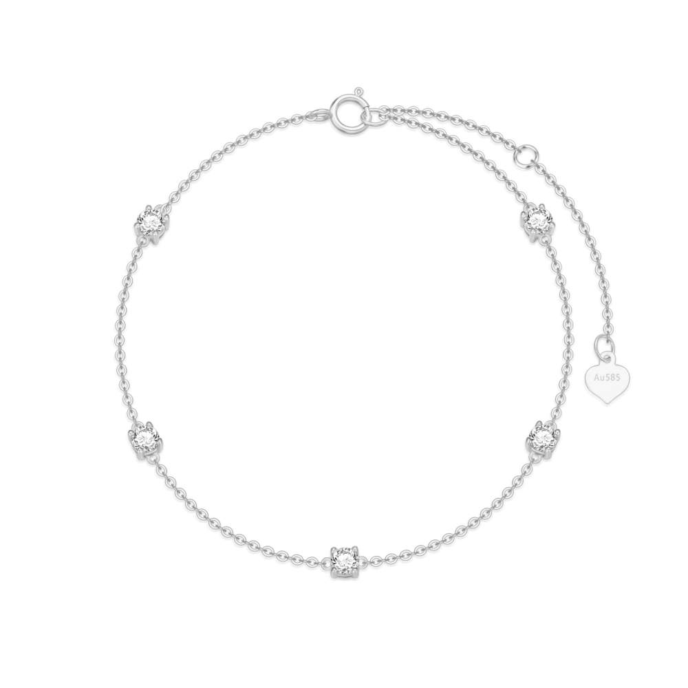 14K White Gold Zircon Charm Bracelet-1