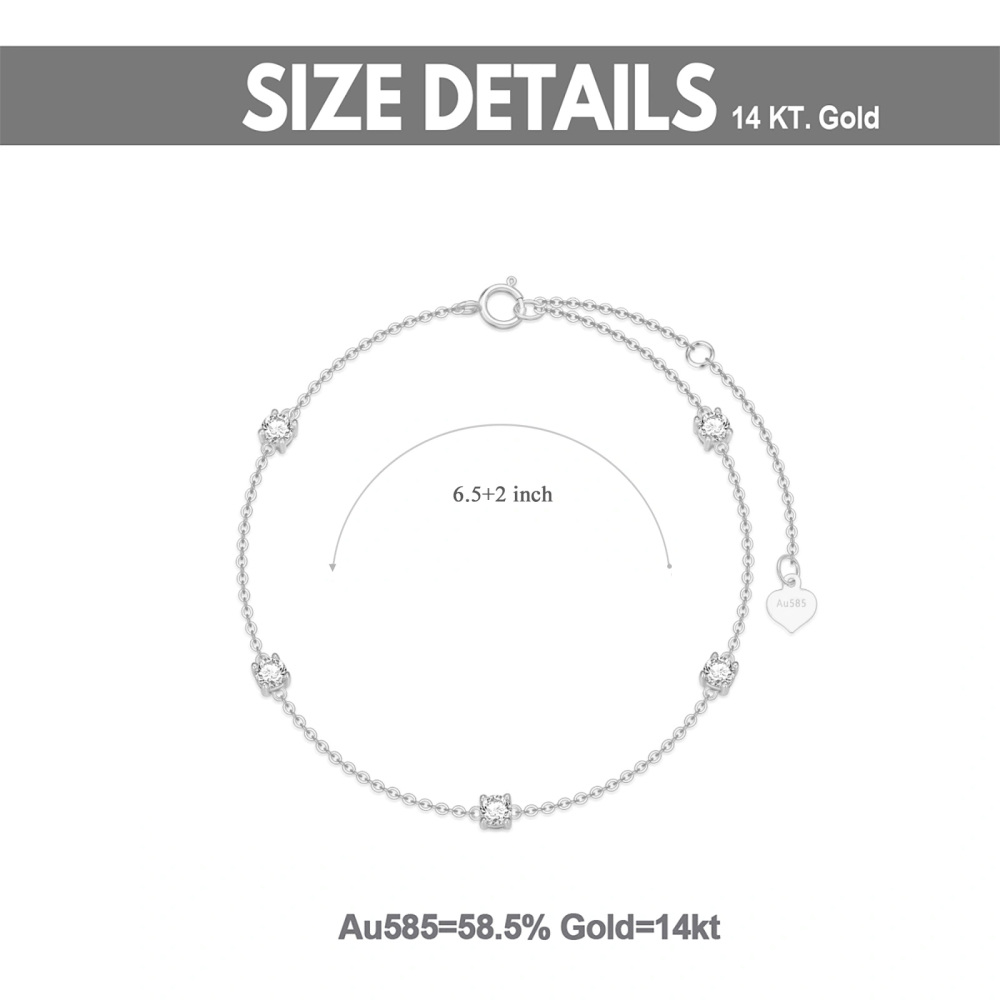 14K White Gold Zircon Charm Bracelet-3