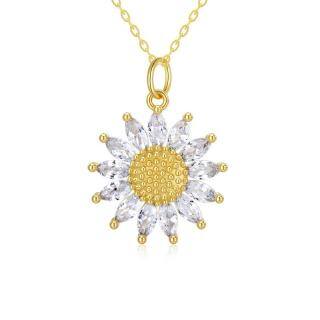 9K Gold Marquise Shaped Cubic Zirconia Sunflower Pendant Necklace-40