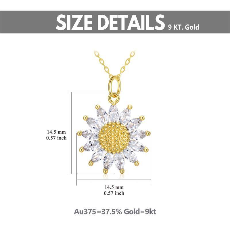 9K Gold Marquise Shaped Cubic Zirconia Sunflower Pendant Necklace-6