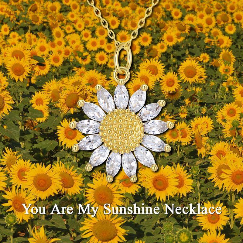 9K Gold Marquise Shaped Cubic Zirconia Sunflower Pendant Necklace-5