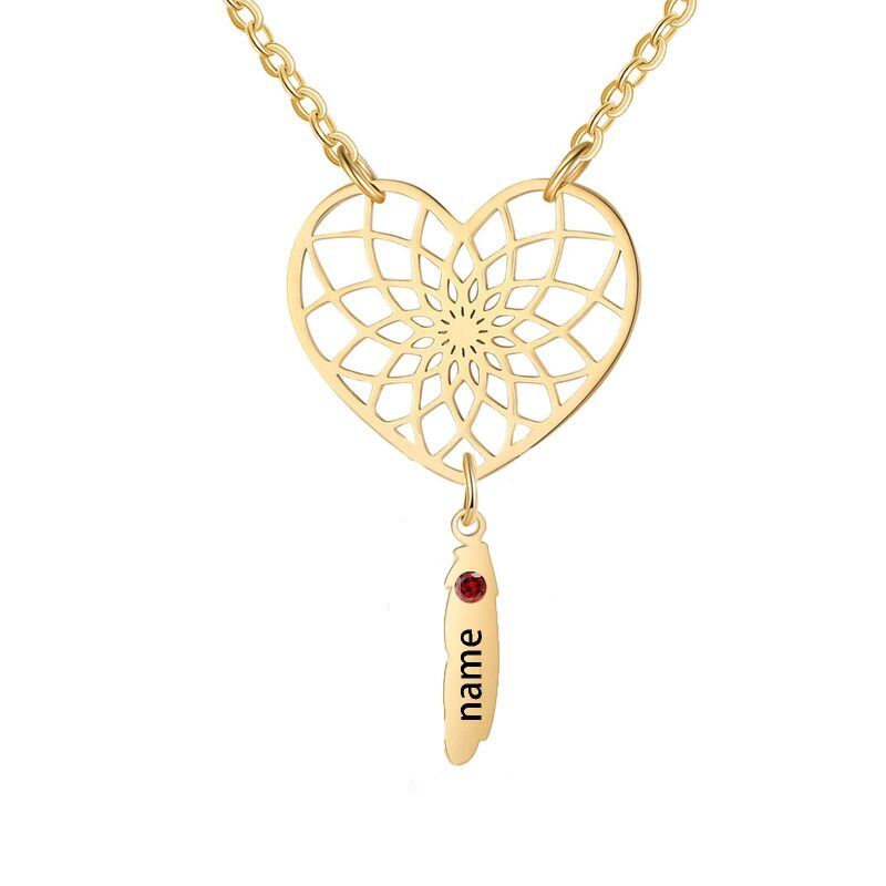 Collar con colgante personalizado con atrapasueños de corazón en oro de 9 quilates para mujer-1