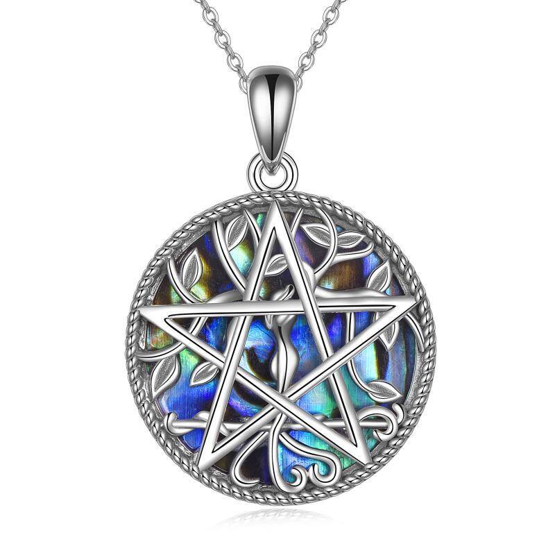 Sterling Silver Circle Tree Of Life & Tetragrammaton Pentagram Necklace for Women Men-1