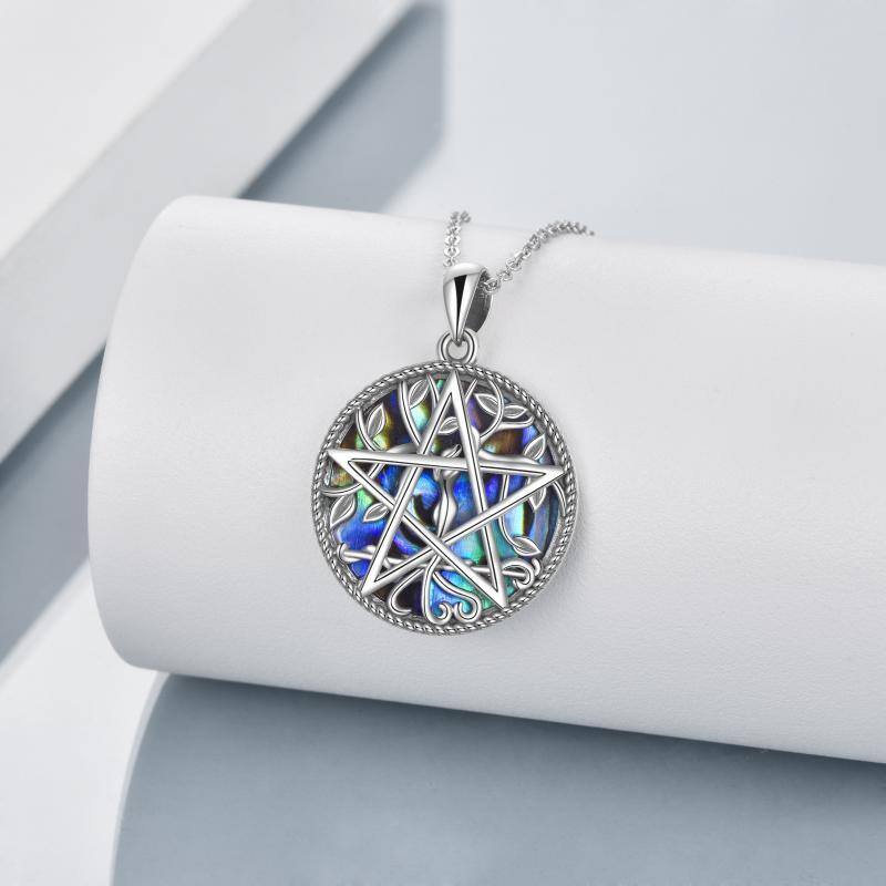 Collar con pentagrama y tetragrama del árbol de la vida en plata de ley para mujeres y hombres-3