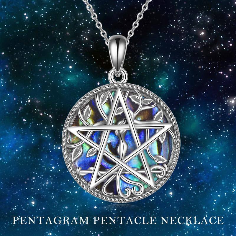 Sterling Silver Circle Tree Of Life & Tetragrammaton Pentagram Necklace for Women Men-6