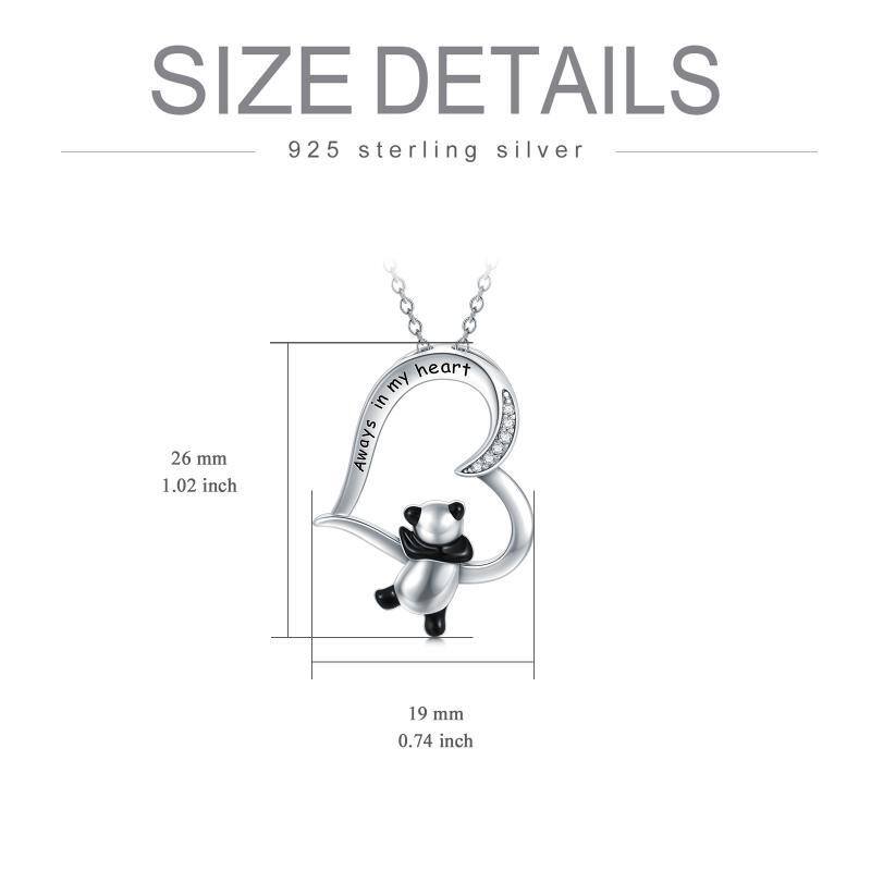 Sterling Silver Cubic Zirconia Panda & Heart Pendant Necklace with Engraved Word-5