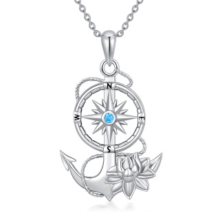 Sterling Silver Lotus Compass Anchor Pendant Necklace For Women-40