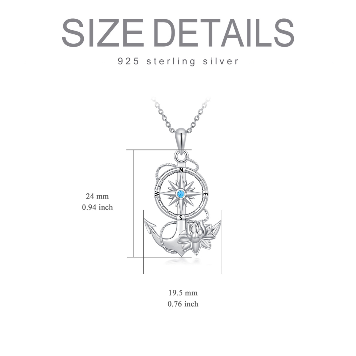 Sterling Silver Lotus Compass Anchor Pendant Necklace For Women-6