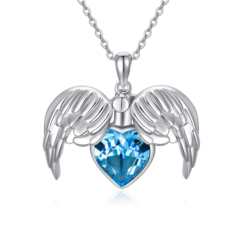 Sterling Silver Cubic Zirconia Angel Wing & Heart Pendant Necklace-4