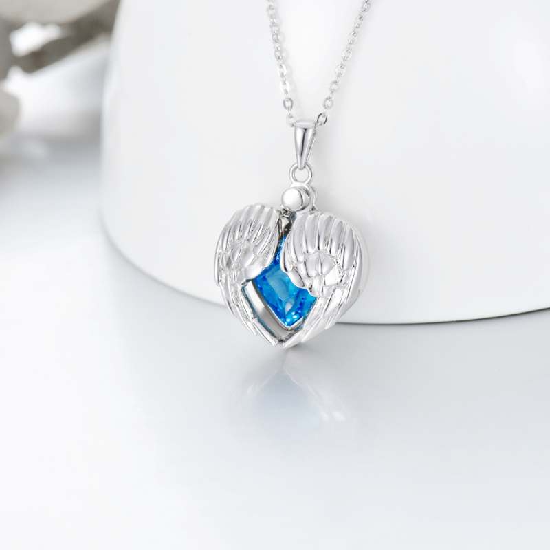 Sterling Silver Cubic Zirconia Angel Wing & Heart Pendant Necklace-3