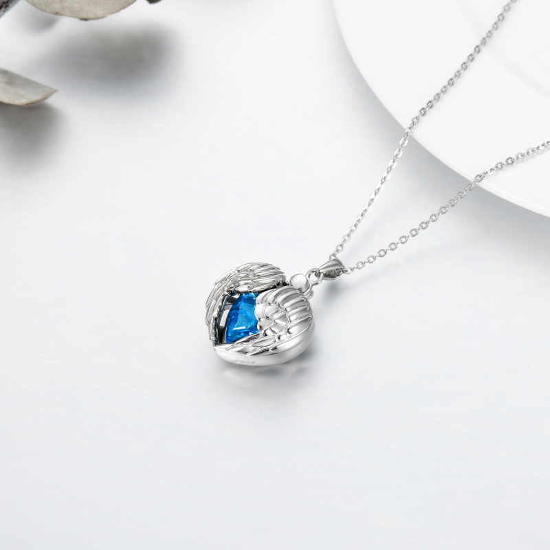 Sterling Silver Cubic Zirconia Angel Wing & Heart Pendant Necklace-4