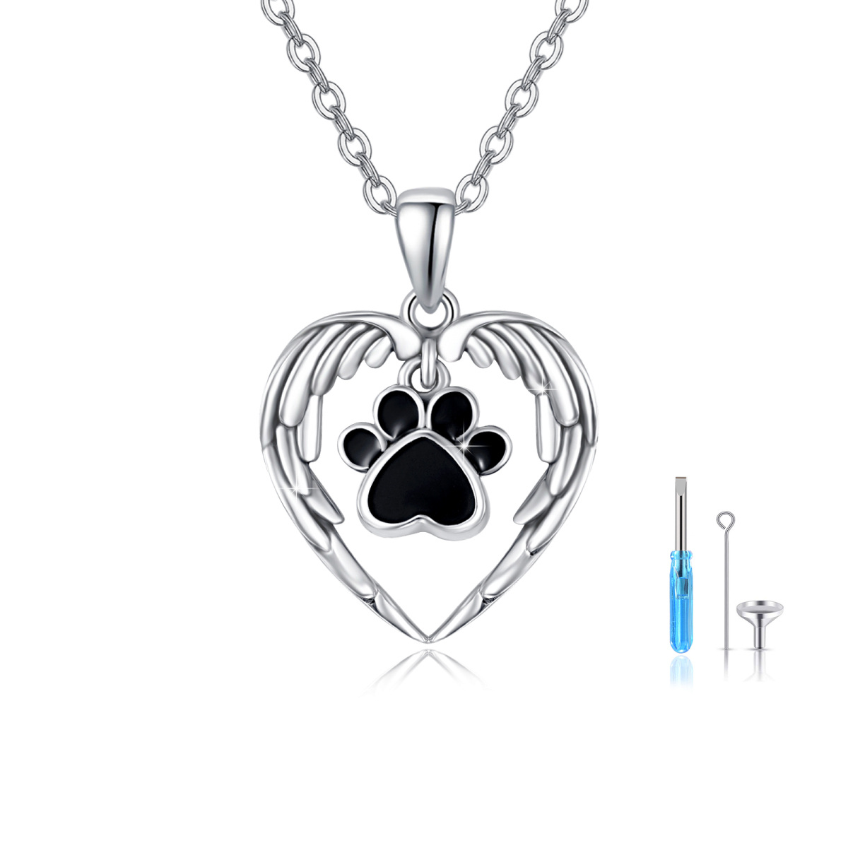 Sterling Silver Paw & Angel Wing Heart Urn Necklace for Ashes for Women-1