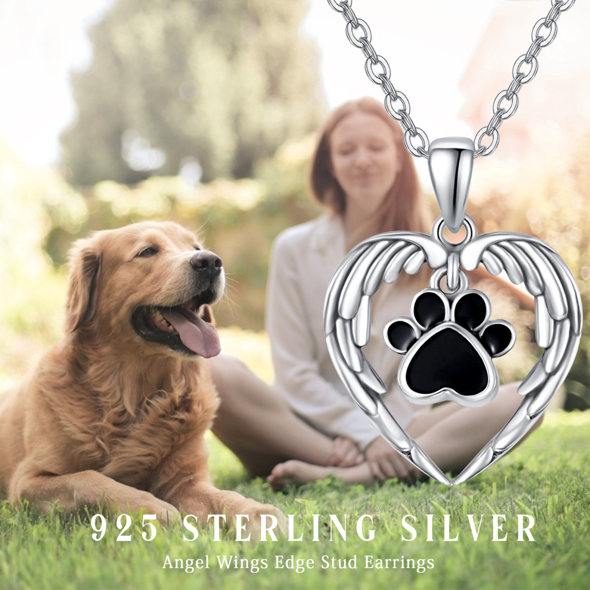 Sterling Silver Paw & Angel Wing Heart Urn Necklace for Ashes for Women-6