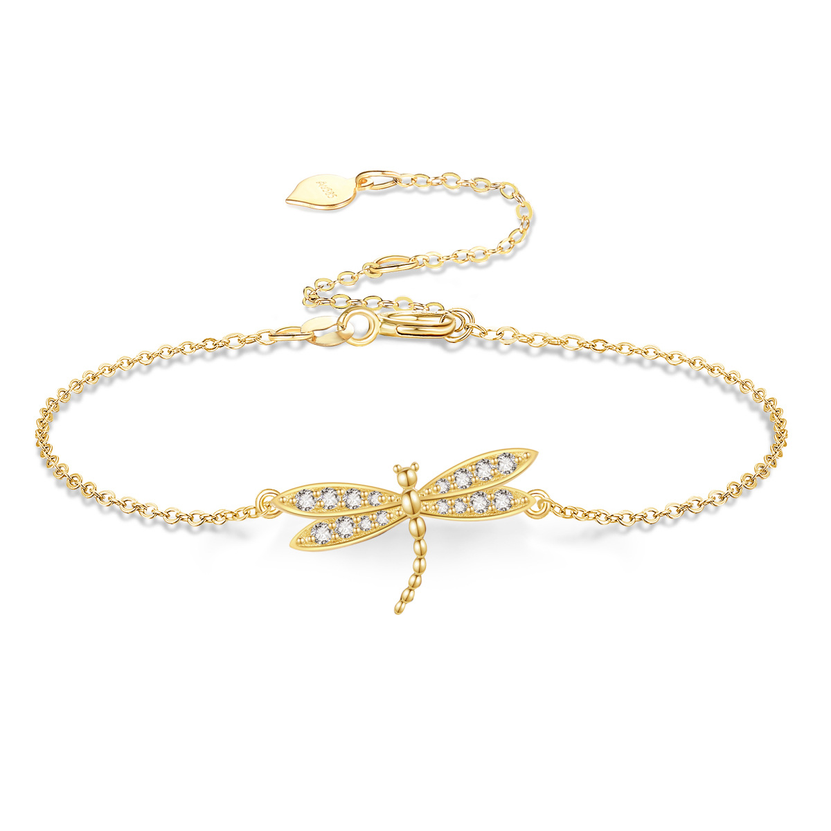 Tornozeleira de senhora em ouro maciço 14K com libélula, joia de verão e praia para férias-1