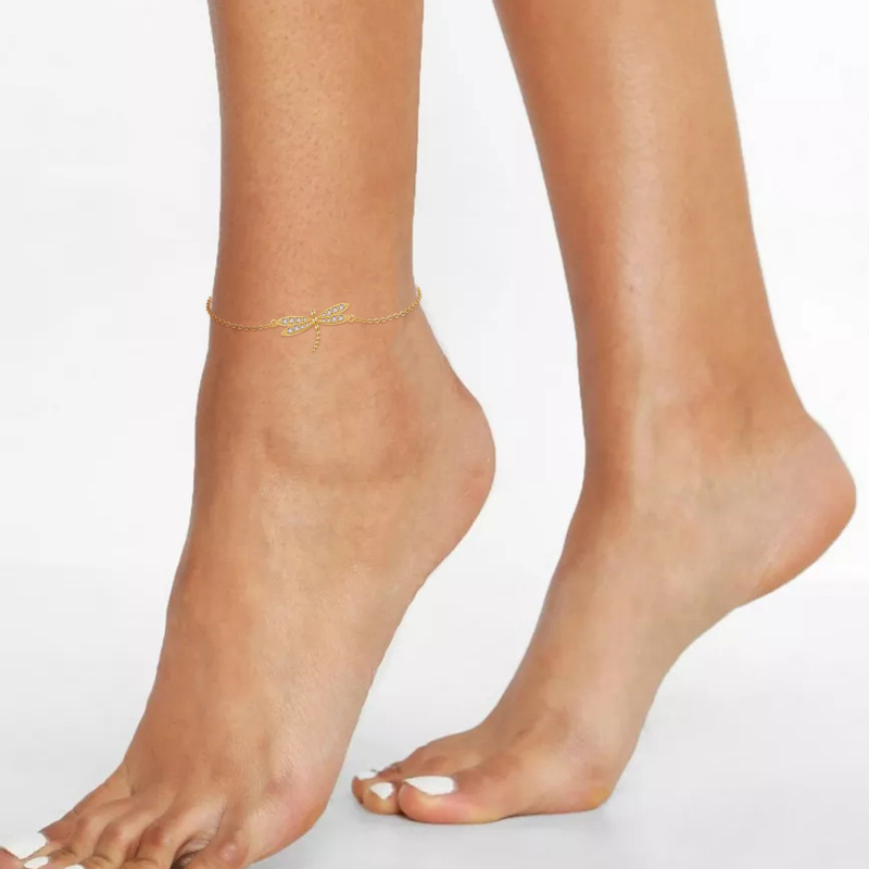 Cavigliera con ciondolo a forma di farfalla in oro bianco 10K con zirconi cubici e singolo strato-2