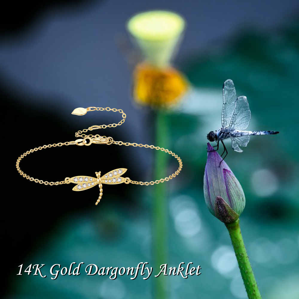 Anklet 10K Solid Gold Dragonfly Anklet Bracelet Summer Beach Jewelry Vacation for Women-3