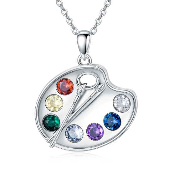 Artist Paint Palette and Brush Necklace 925 Sterling Silver Pigment Necklace for Women