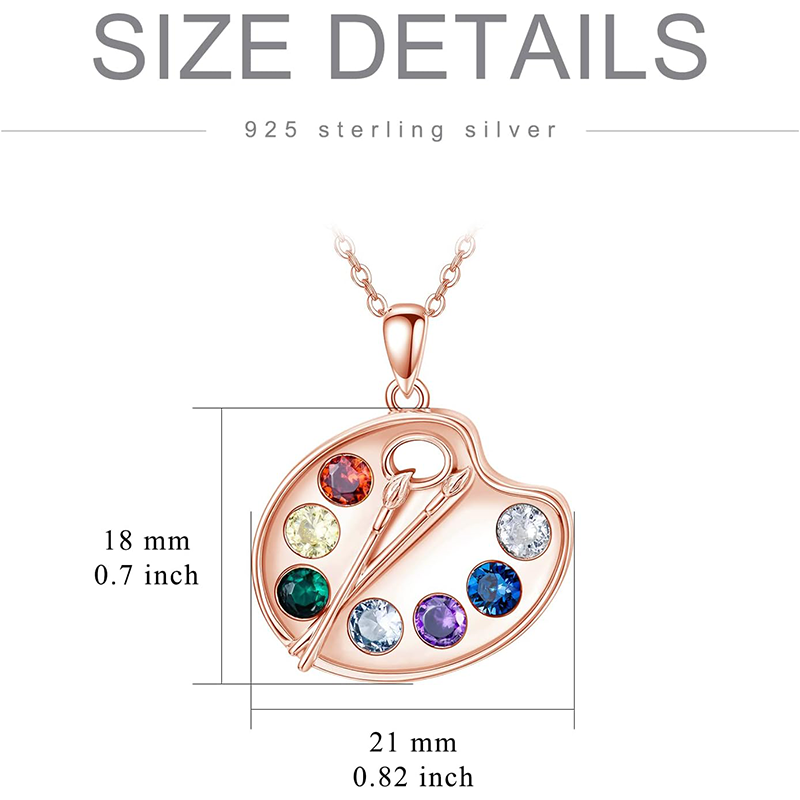 Collar de plata de ley con paleta de pintura y pincel chapado en oro rosa para mujer-3