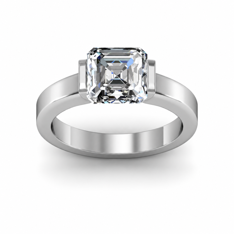 Anillo de compromiso solitario de oro blanco de 10 quilates con diamante cultivado en laboratorio de talla Asscher y engaste a tensión.-1