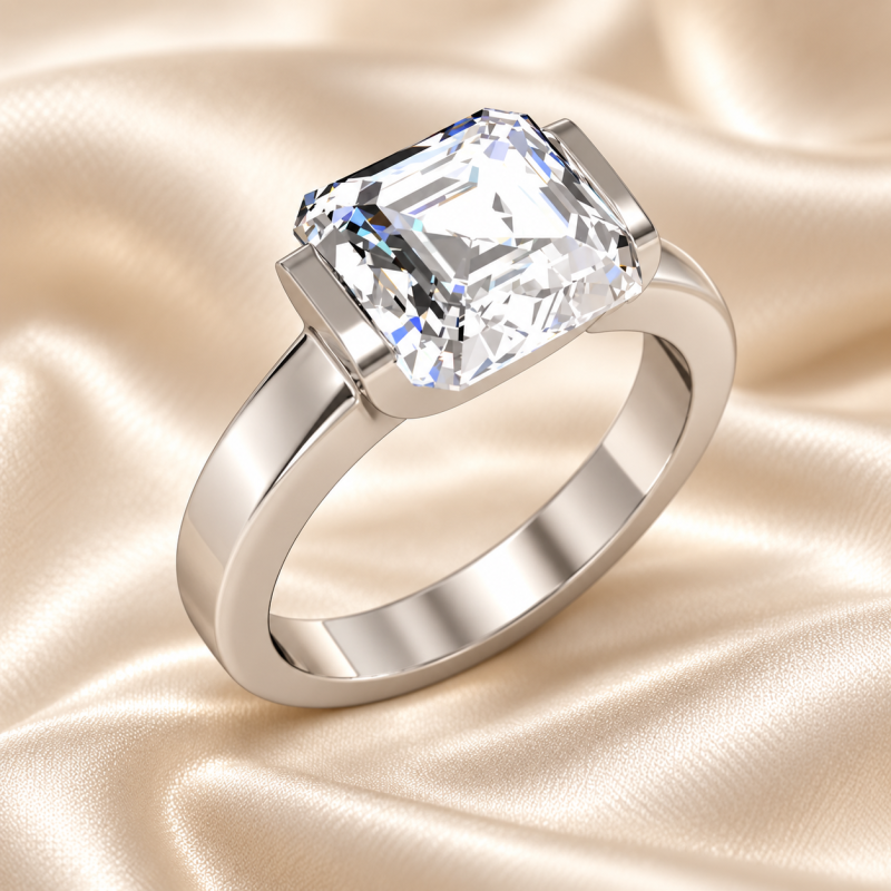 Anillo de compromiso solitario de oro blanco de 10 quilates con diamante cultivado en laboratorio de talla Asscher y engaste a tensión.-3