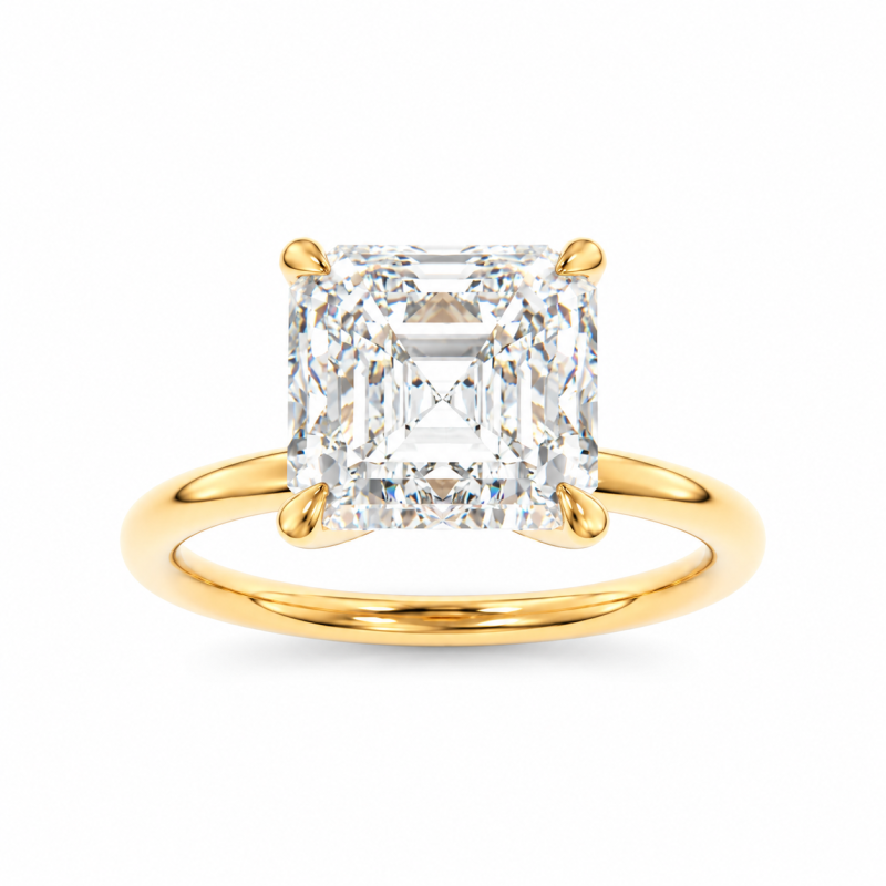 Anillo de compromiso solitario personalizado de oro de 14 quilates con diamante cultivado en laboratorio, talla Asscher, color D, claridad VVS1.-1