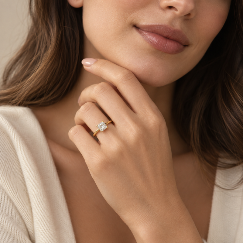 Anillo de compromiso solitario personalizado de oro de 14 quilates con diamante cultivado en laboratorio, talla Asscher, color D, claridad VVS1.-2