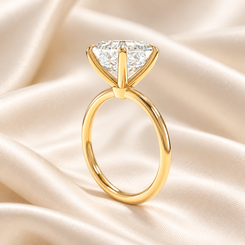 Anillo de compromiso solitario personalizado de oro de 14 quilates con diamante cultivado en laboratorio, talla Asscher, color D, claridad VVS1.-3