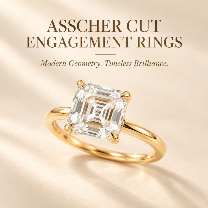 Anillo de compromiso solitario personalizado de oro de 14 quilates con diamante cultivado en laboratorio, talla Asscher, color D, claridad VVS1.-4