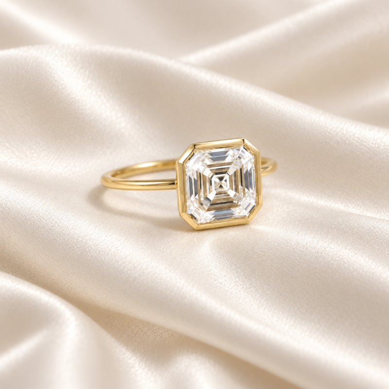 Anillo de compromiso de oro de 14 quilates con diamante cultivado en laboratorio, talla Asscher y engaste personalizado. Color D, claridad VVS1.-3