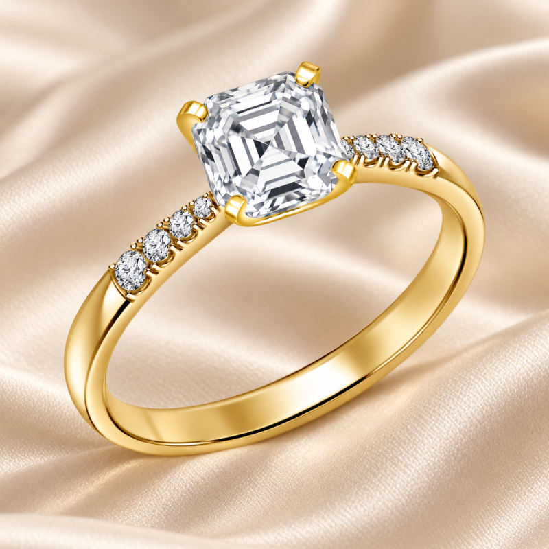 Anillo de compromiso personalizado de oro de 10 quilates con diamante cultivado en laboratorio, talla Asscher, color D y claridad VVS1.-3
