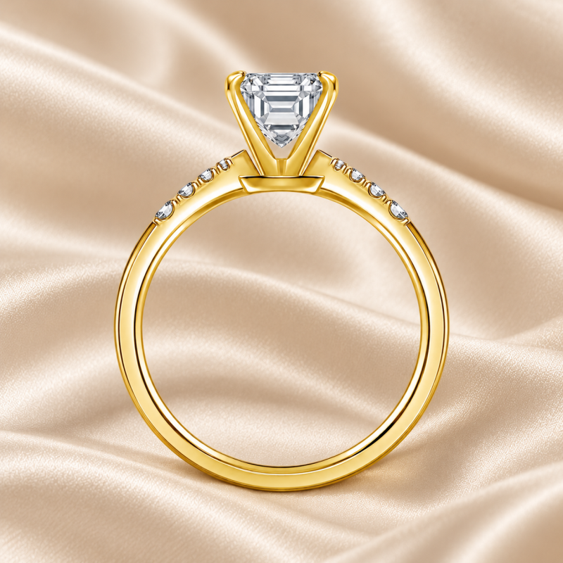 Anillo de compromiso personalizado de oro de 10 quilates con diamante cultivado en laboratorio, talla Asscher, color D y claridad VVS1.-4