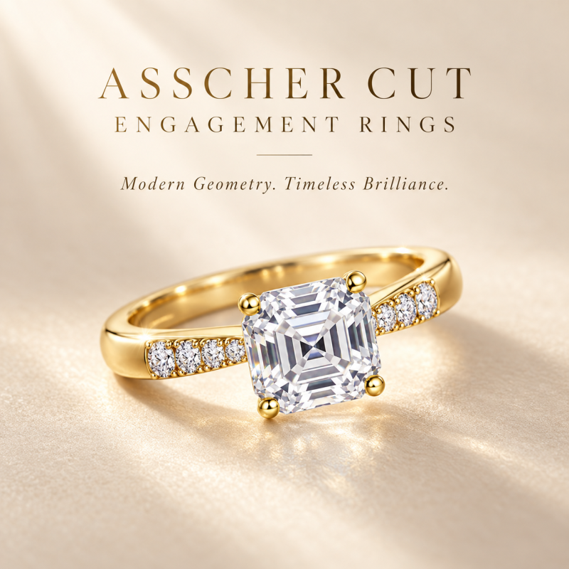 Anillo de compromiso personalizado de oro de 10 quilates con diamante cultivado en laboratorio, talla Asscher, color D y claridad VVS1.-5