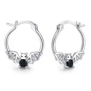 Sterling Silver Cubic Zirconia Bat Hoop Earrings-6