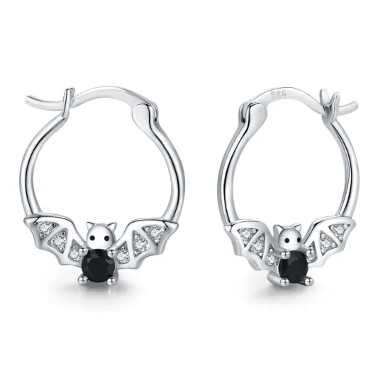 Sterling Silver Cubic Zirconia Bat Hoop Earrings