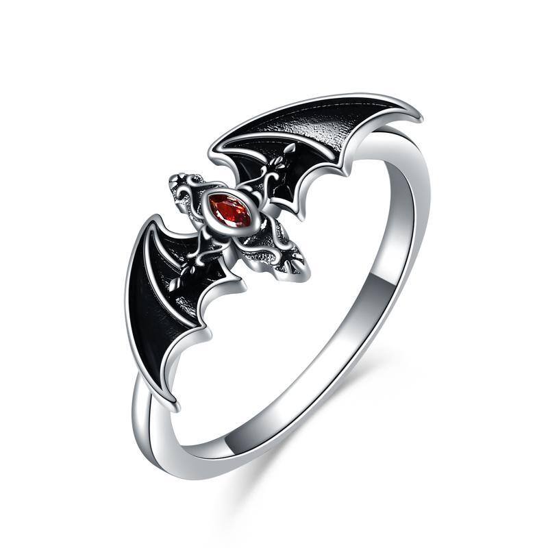 Sterling Silver Zircon Bat Ring-10