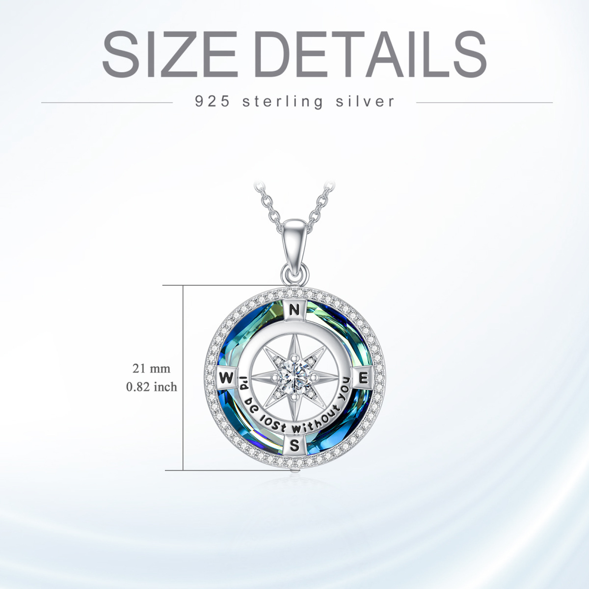 Sterling Silver Compass Crystal Pendant Necklace for Women Men-5