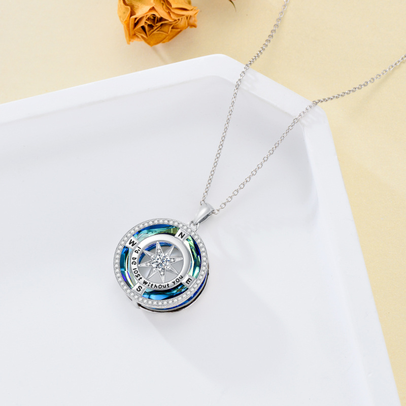 Colar com pingente de cristal de bússola de prata esterlina para mulheres e homens-4