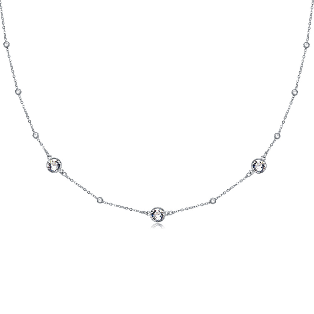 Sterling Silver Crystal Bead Station Necklace for Women-1