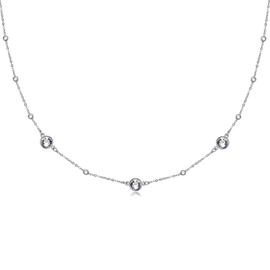 Sterling Silver Crystal Bead Station Necklace for Women