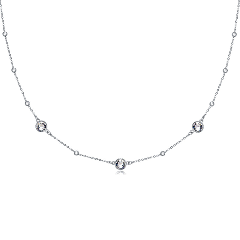 Sterling Silver Crystal Bead Station Necklace for Women-1