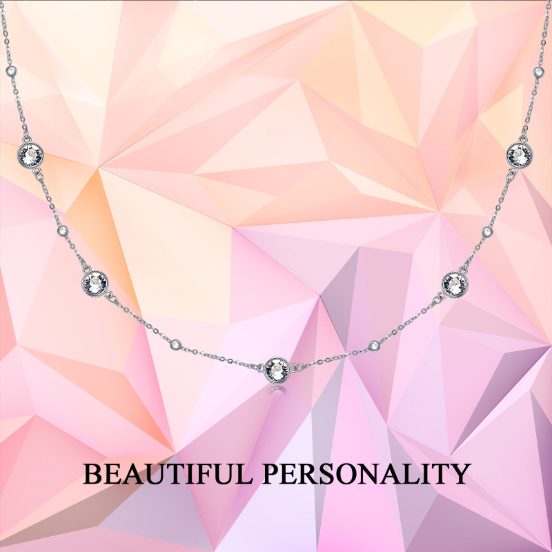 Sterling Silver Crystal Bead Station Necklace for Women-6