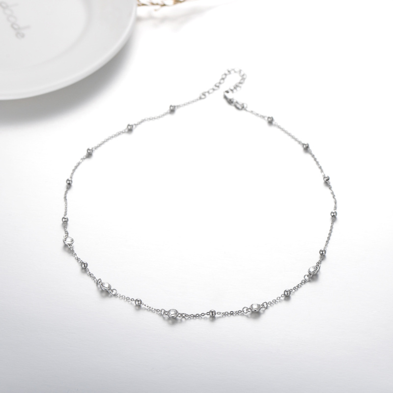Sterling Silver Crystal Bead Station Necklace for Women-3