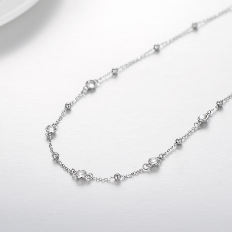 Sterling Silver Crystal Bead Station Necklace for Women-4