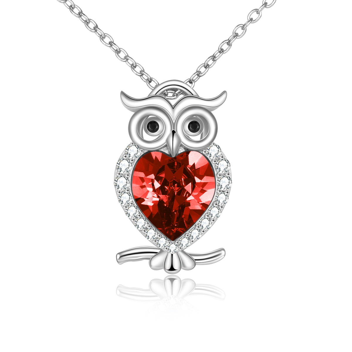 Sterling Silver Cubic Zirconia Owl & Heart Necklace for Women-1