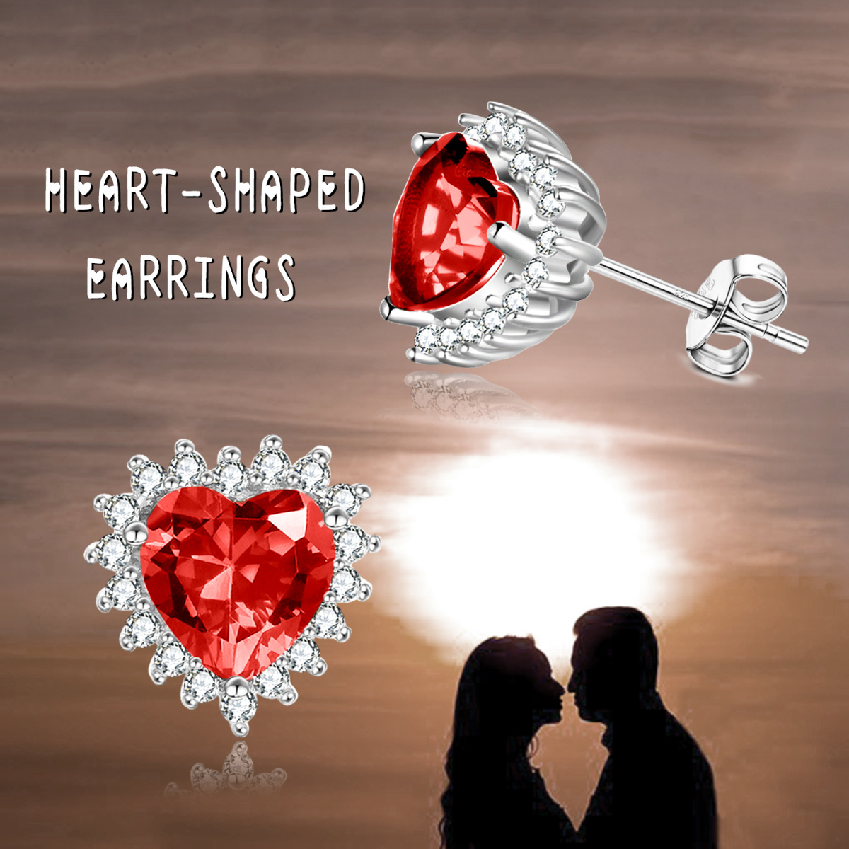 Sterling Silver Cubic Zirconia Heart Stud Earrings-6