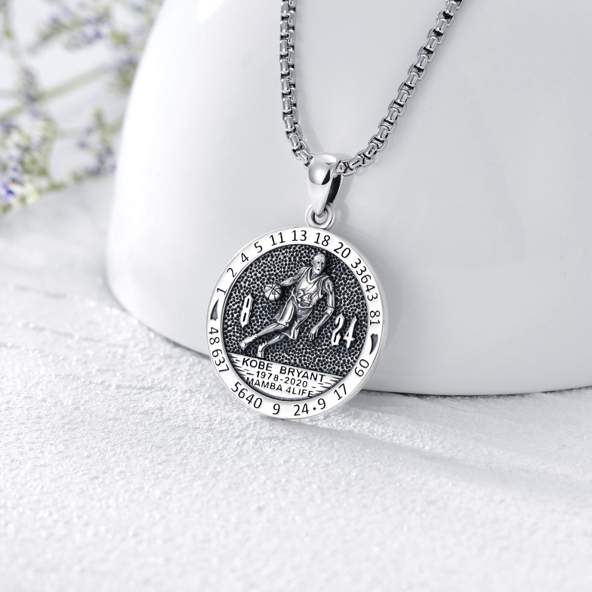 Sterling Silver Kobe Memorial Coin Necklace for Women Men-3