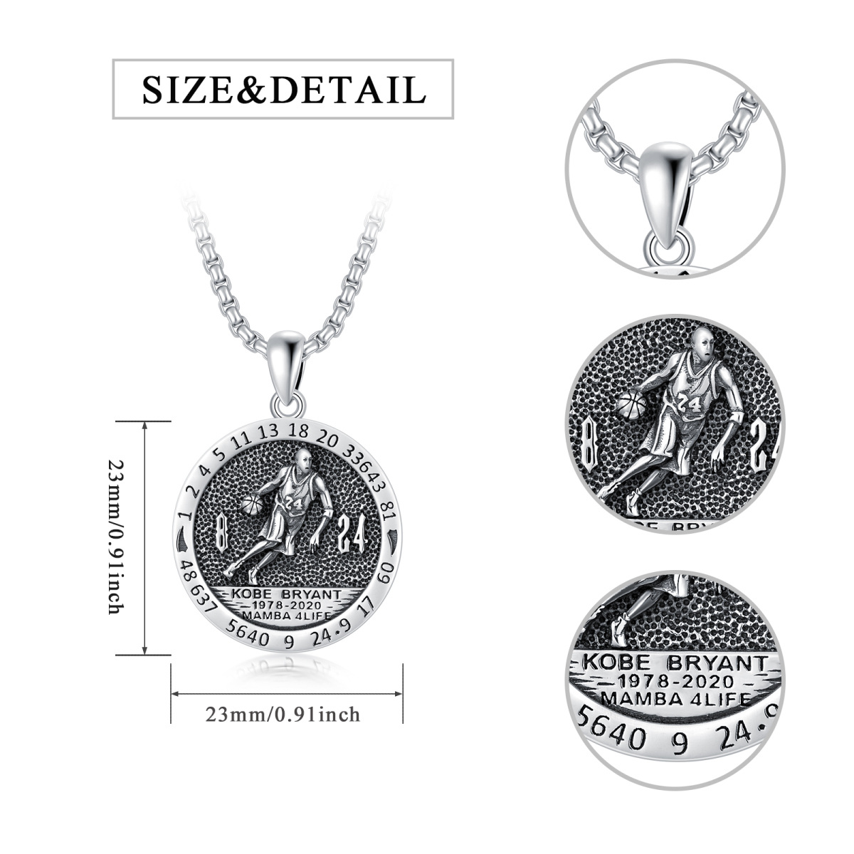 Sterling Silver Kobe Memorial Coin Necklace for Women Men-5